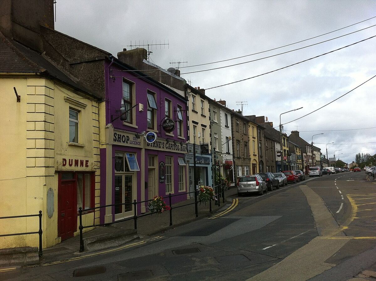Ladyswell Street in Cashel, a row of painted shopfronts